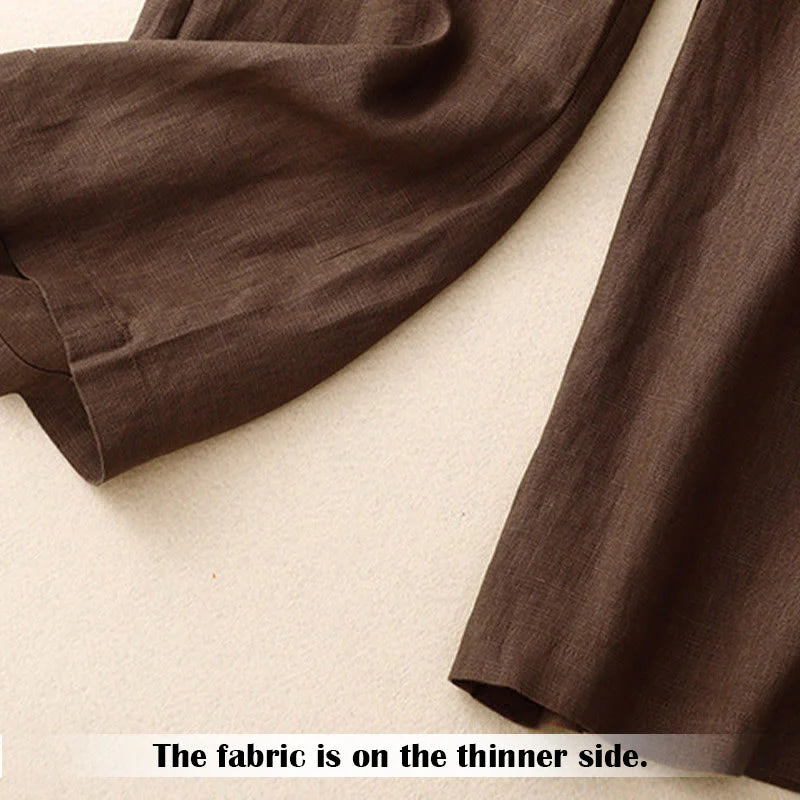 Buddha Stones Summer Casual Simple Design Linen Women's Wide Leg Pants With Zipper Pockets