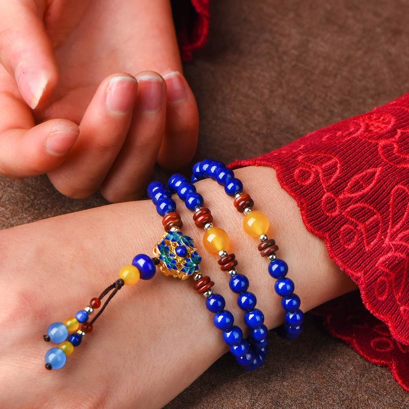 Buddha Stones Lazurite Yellow Agate Positive Bracelet