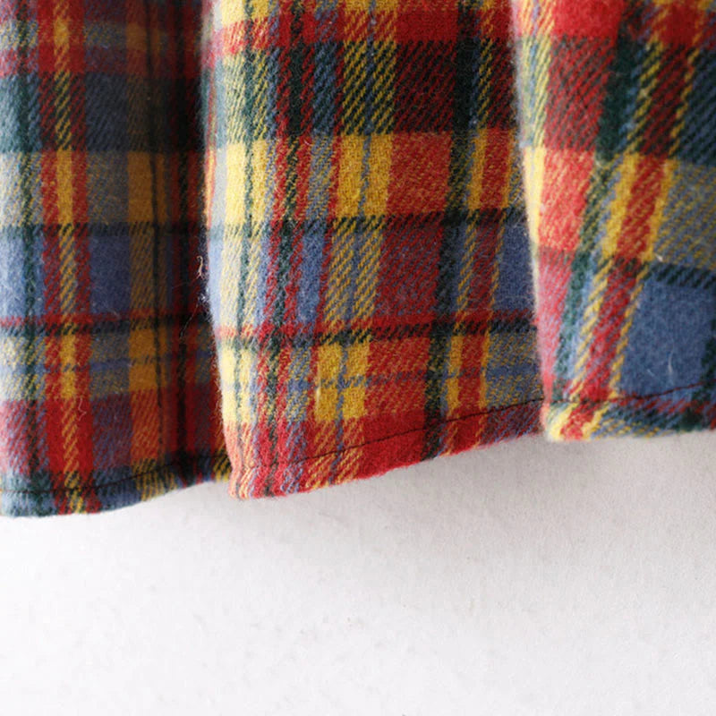 Buddha Stones Fall Winter Women's Plaid Pattern Cotton Skirt With Pockets