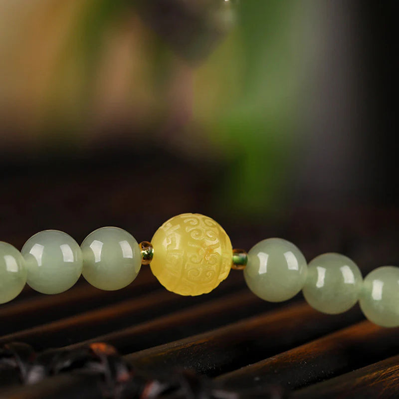 Buddha Stones Jade Red Agate Amber Laughing Buddha Prosperity Bracelet