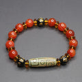 Buddha Stones Red Agate Nine-eye Dzi Bead Six True Words Calm Bracelet