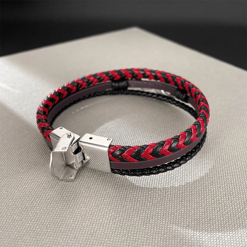 Buddha Stones Infinitely Design Titanium Steel Braided Three-layer Leather Balance Bracelet