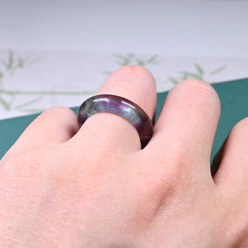Buddha Stones Natural Fluorite Protection Ring