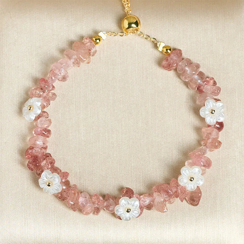 Buddha Stones Irregular Crystal Flower Design Amethyst White Crystal Balance Bracelet