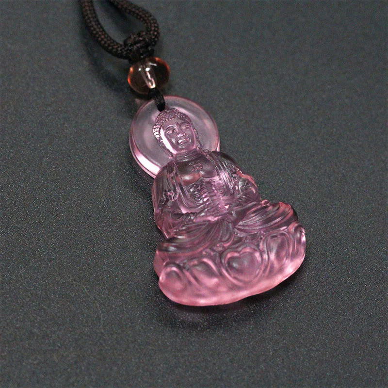 Buddha Stones Liuli Crystal Medicine Buddha Serenity Necklace Pendant