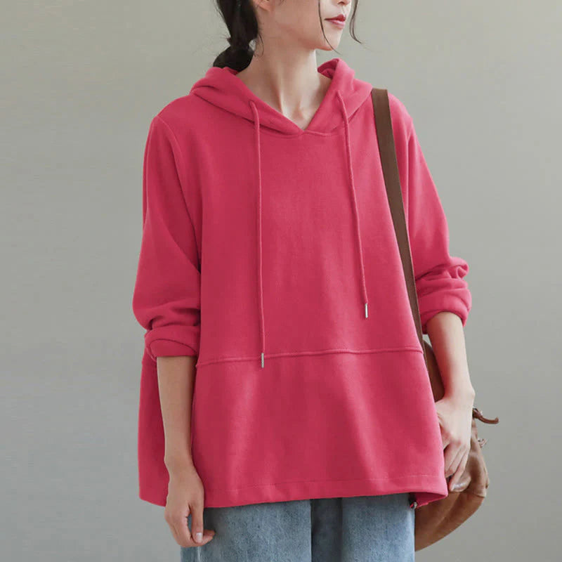 Buddha Stones Fall Solid Color Side Buttons Cotton Long Sleeve Women's Hoodie