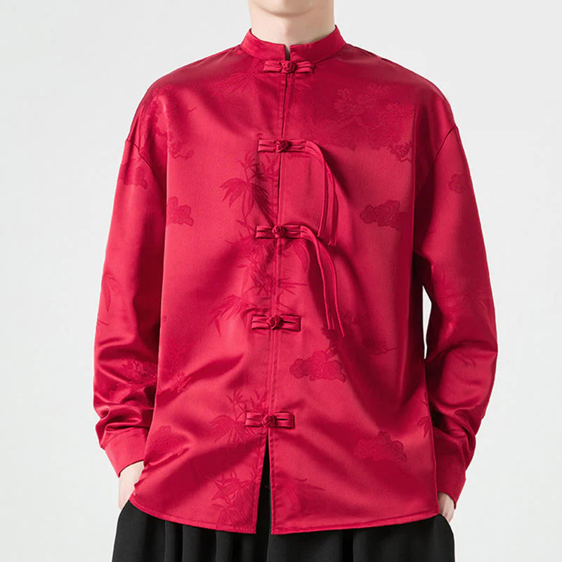 Buddha Stones Plain Frog-Button Design Tang Suit Men's Long Sleeve Jacket