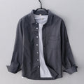 Buddha Stones Solid Color Long Sleeve Buttons Down Design Men Cotton Shirt Clothing