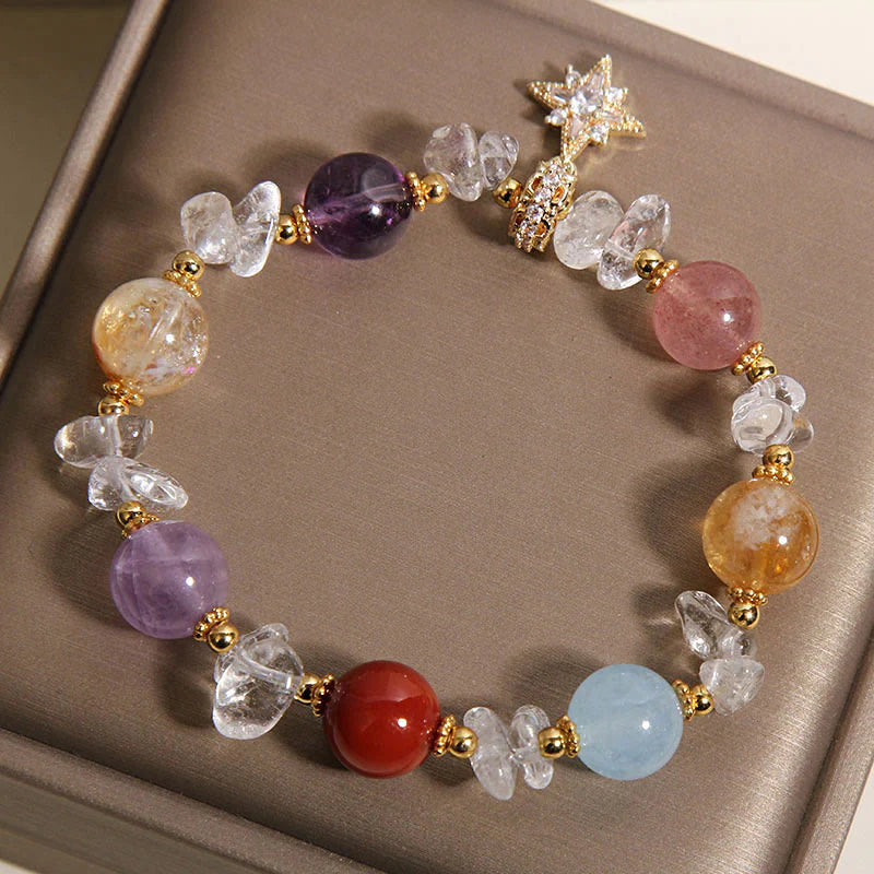 Buddha Stones Natural Various Crystal Clear Quartz Zircon Hexagram Charm Healing Bracelet