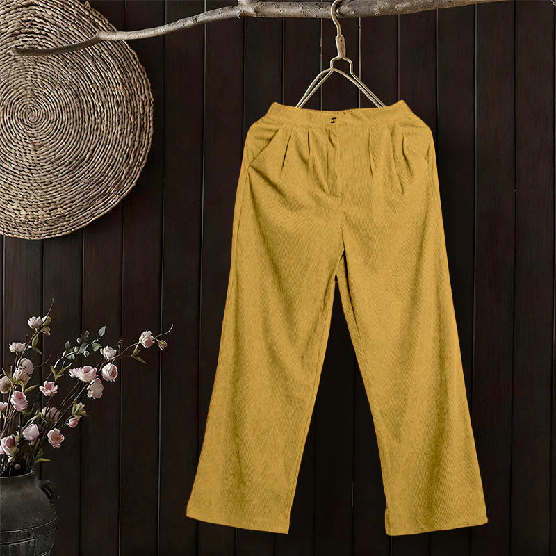 Buddha Stones Casual Corduroy Straight-leg Women's Pants With Pockets