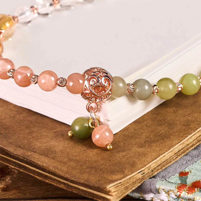 Buddha Stones Cyan Jade White Crystal Harmony Beads Key Chain Phone Hanging Decoration