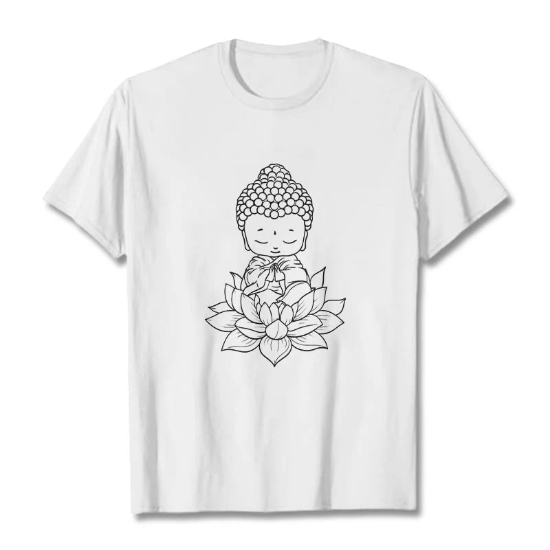 Buddha Stones Peaceful Buddha Lotus Flower Pattern Tee T-shirt