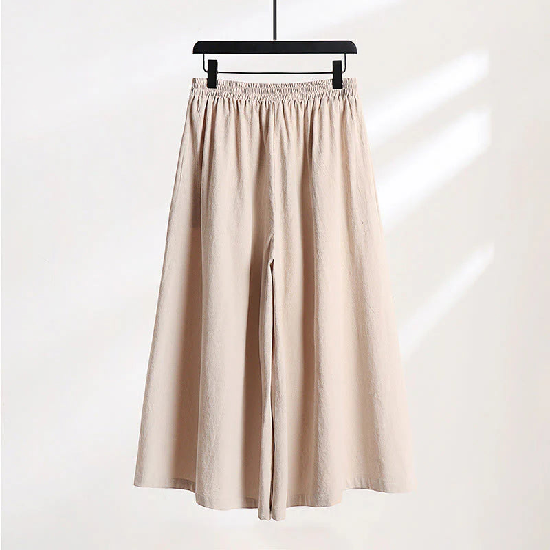 Buddha Stones 2Pcs Fall Lace-up Cotton Kimono Ankle-Length Wide Leg Pants With Pockets Men's Meditation Cloth Set