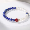 Buddha Stones Lapis Lazuli Lazurite Pearl Cinnabar Positive Beaded Bracelet