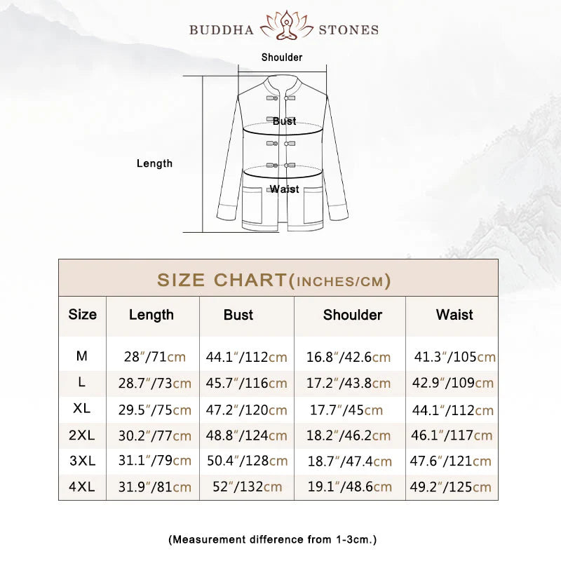 Buddha Stones Dragon Embroidery Frog-button Polyester Men's Jacket Shirt Clothing With Pockets
