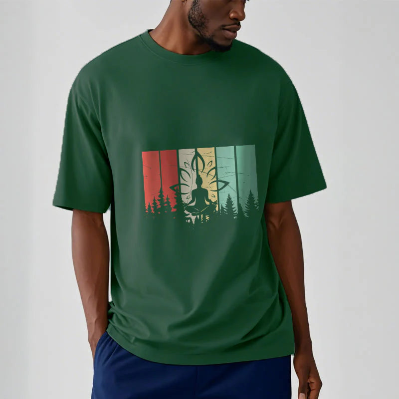 Buddha Stones Buddha Statue Meditating In Lotus Position Shadow Pattern Cotton Tee T-shirt
