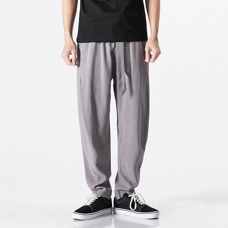 Buddha Stones Commute Solid Color Simple Design Men's Harem Cotton Pants With Pockets