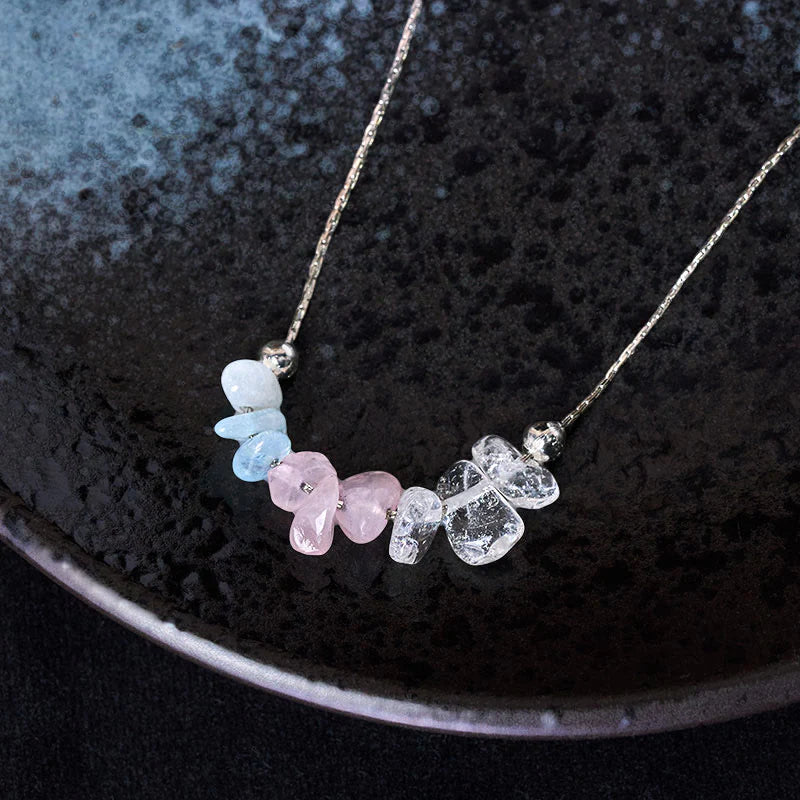Buddha Stones Black Obsidian Smoky Quartz Garnet Aquamarine Strawberry Quartz Pink Crystal Strength Necklace Pendant