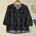Buddha Stones Spring V-Neck Printed Floral Pattern Women's Long Sleeve Shirt