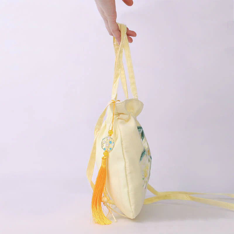 Buddha Stones Lotus Peony Epiphyllum Phoenix Suzhou Embroidery Cotton Linen Tote Crossbody Bag Shoulder Bag Handbag