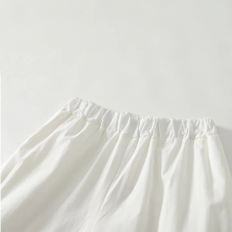 Buddha Stones Artistic Commute Pure Color Ruffled Hem Design Women's Cotton Linen Pants With Pockets