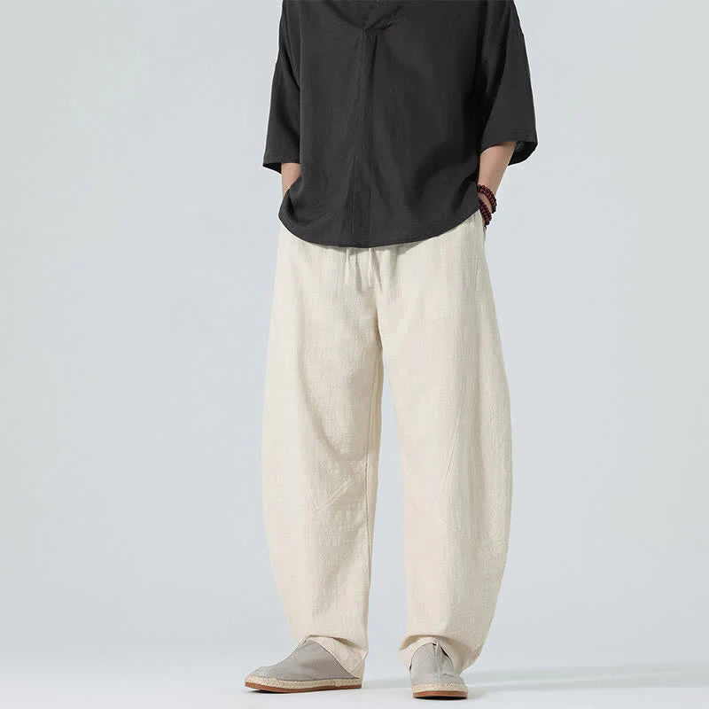 Buddha Stones Spring Pure Color Men's Cotton Drawstring Pants With Pockets