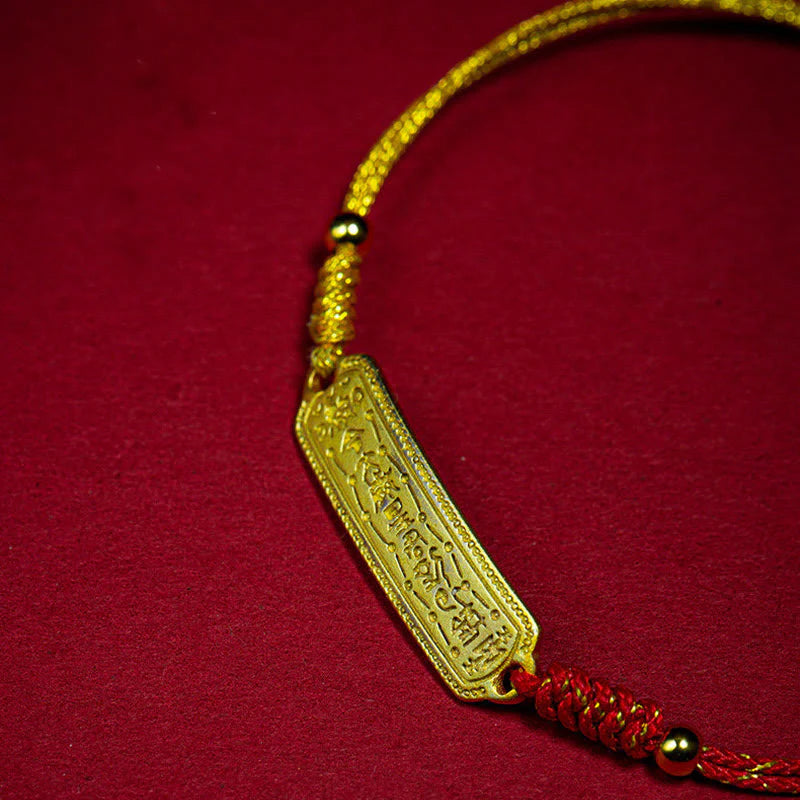 Buddha Stones 14K Gold-plated Copper Amulet Protection Red Golden Rope Bracelet