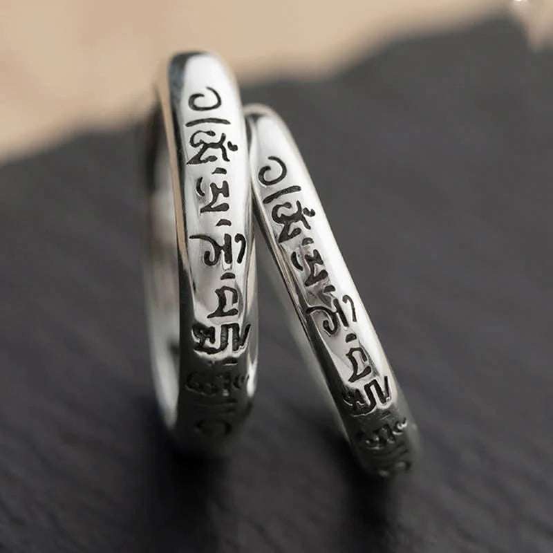 Buddha Stones 990 Sterling Silver Six True Words Om Mani Padme Hum Love Peace Ring (Extra 35% Off | USE CODE: FS35)