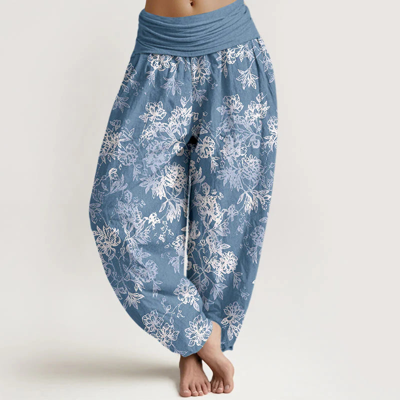 Buddha Stones Cotton Retro Layered Petals Pattern Women's Elastic Waist Harem Pants