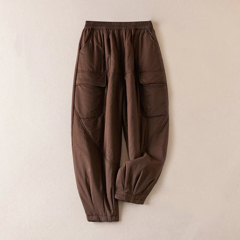 Buddha Stones Plain Women's Harem Thick Pants With Pockets