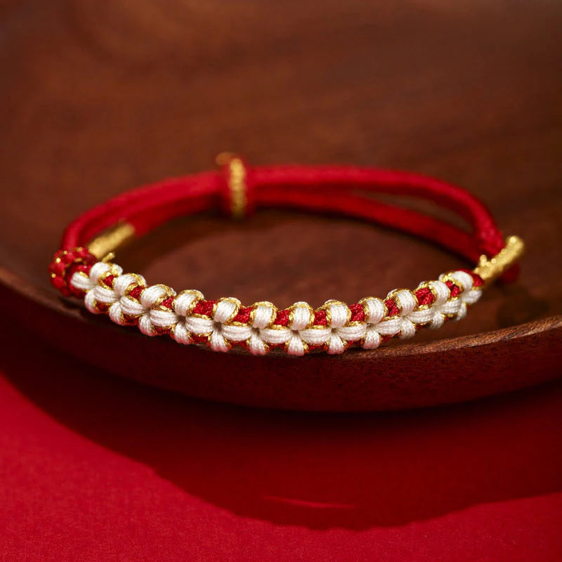 Buddha Stones Tibetan Gold Thread Colorful Peach Blossom Knot Connection Braided Bracelet