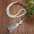 Buddha Stones 108 Mala Beads White Agate Amethyst Black Glitter Stone Protection Bracelet (Extra 35% Off | USE CODE: FS35)