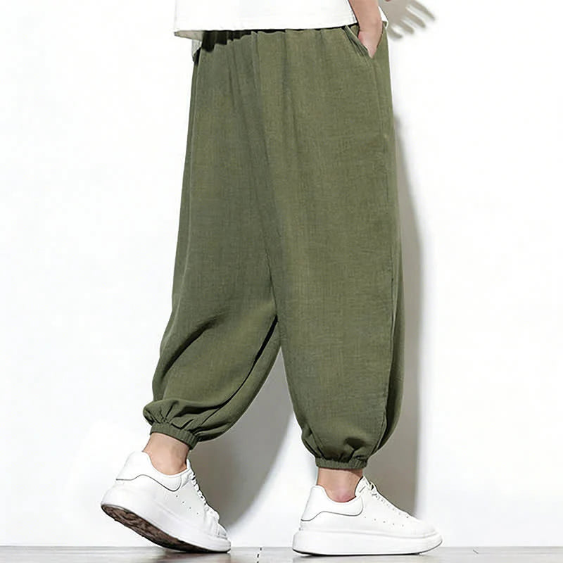 Buddha Stones Spring Solid Color Drawstring Elastic Design Men's Harem Capri Pants