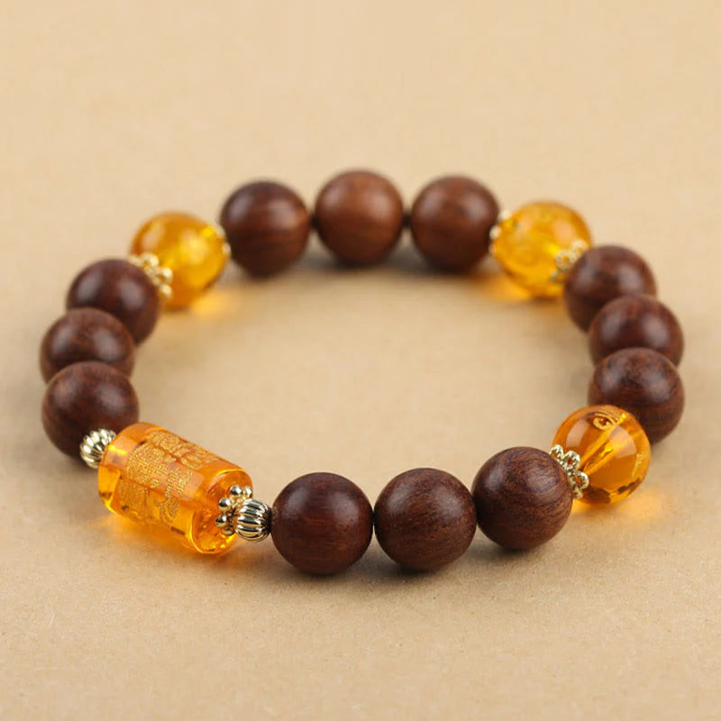Buddha Stones Natural Phoebe Zhennan Wood Om Mani Padme Hum God Of Wealth Crystal Protection Bracelet (Extra 40% Off | USE CODE: FS40)