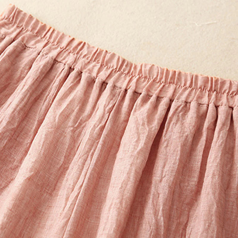 Buddha Stones Casual Plain Color Chinese Frog Button Cotton Linen Women's Wide Leg Pants