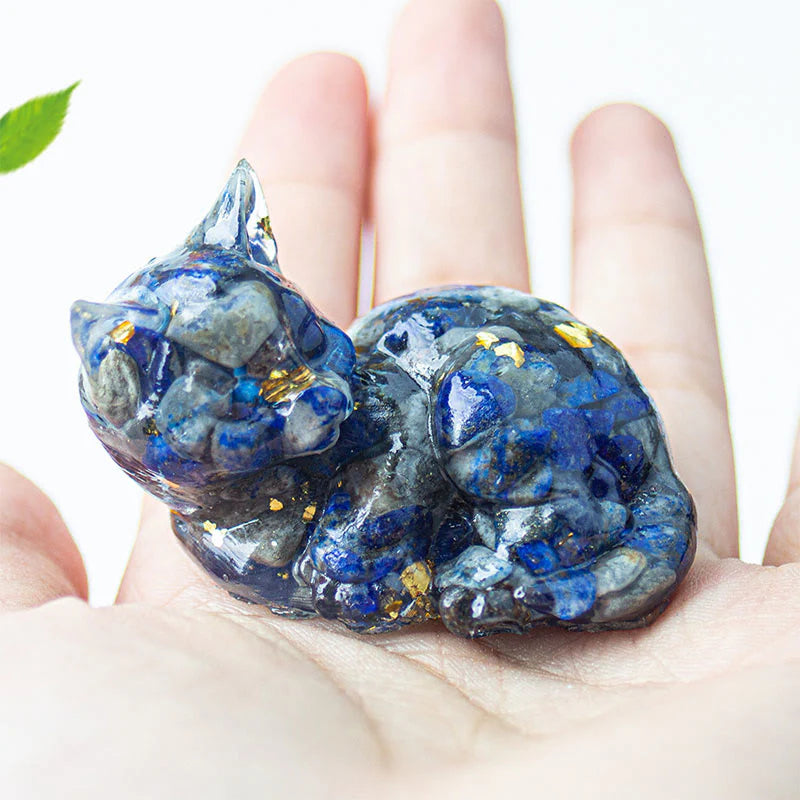 Buddha Stones Crystal Chip Epoxy Resin Small Cat Positive Decoration