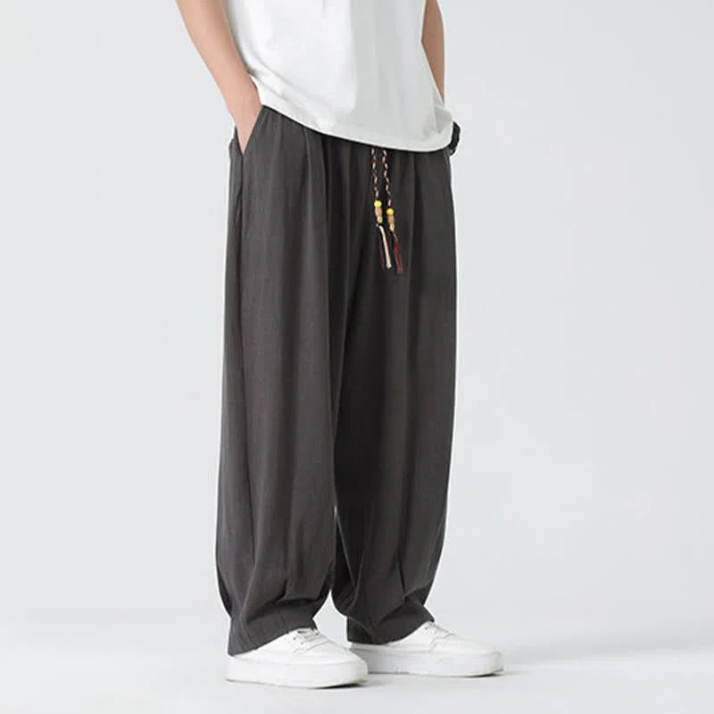 Buddha Stones Summer Drawstring Ankle Length Solid Color Men's Straight Leg Pants