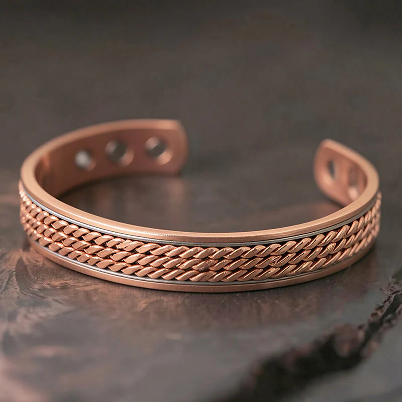 Buddha Stones Braided Design Copper Open Adjustable Balance Cuff Bracelet Bangle