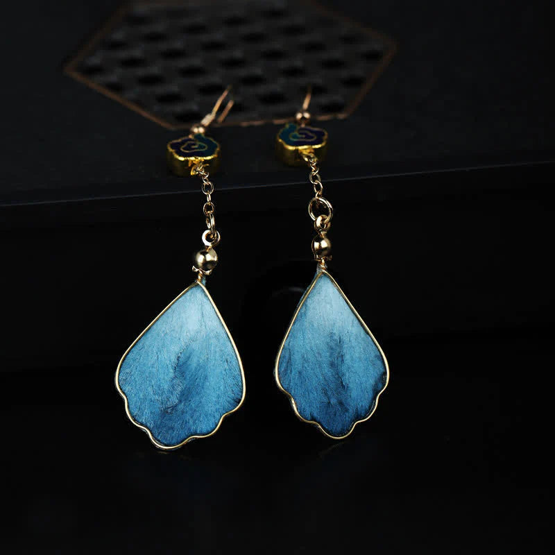 Buddha Stones Handcrafted Silk Art Petal Good Fortune Blessing Dangle Hook Earrings