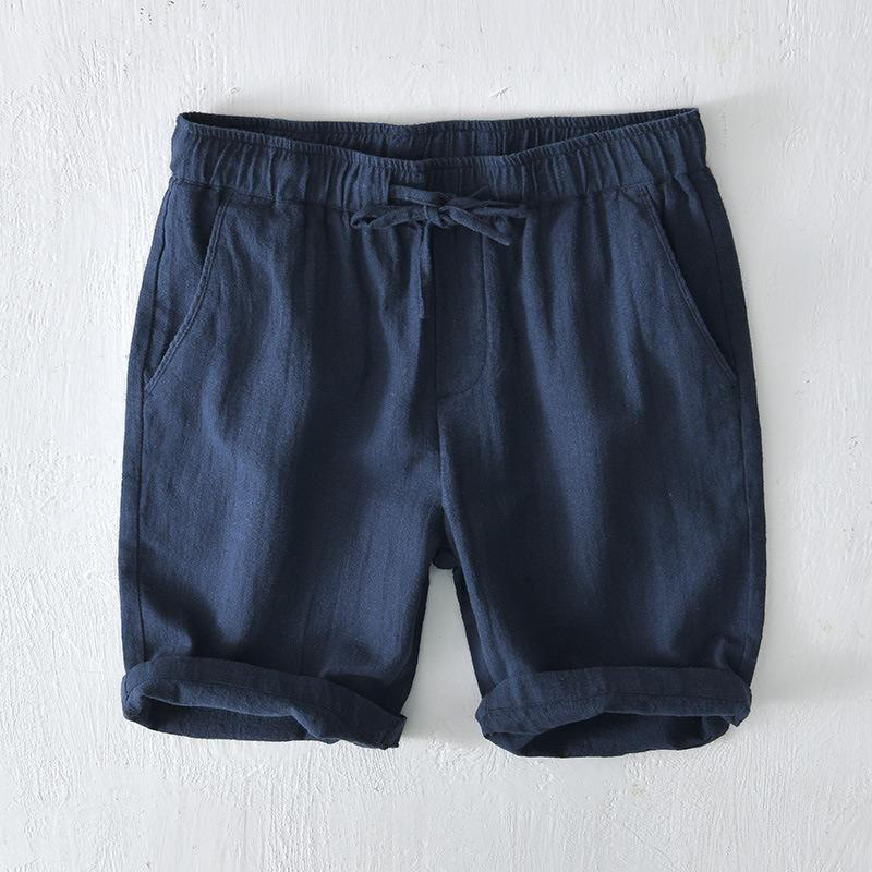 Buddha Stones Summer Solid Color Drawstring Elastic Waist Men's Cotton Linen Shorts With Pockets