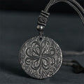 Buddha Stones Four Leaf Clover Authentic Shungite Stone Graphite Stone Protection Necklace Pendant