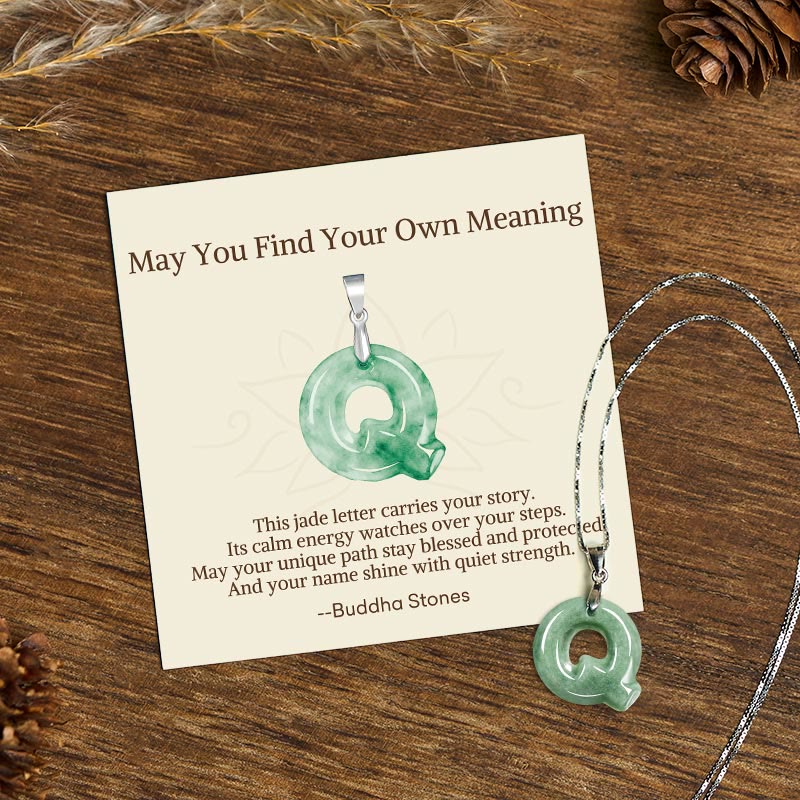 Buddha Stones May You Find Your Own Meaning Natural A-Z Letter Jade 925 Sterling Silver Chain Necklace Includes Gift Message Card