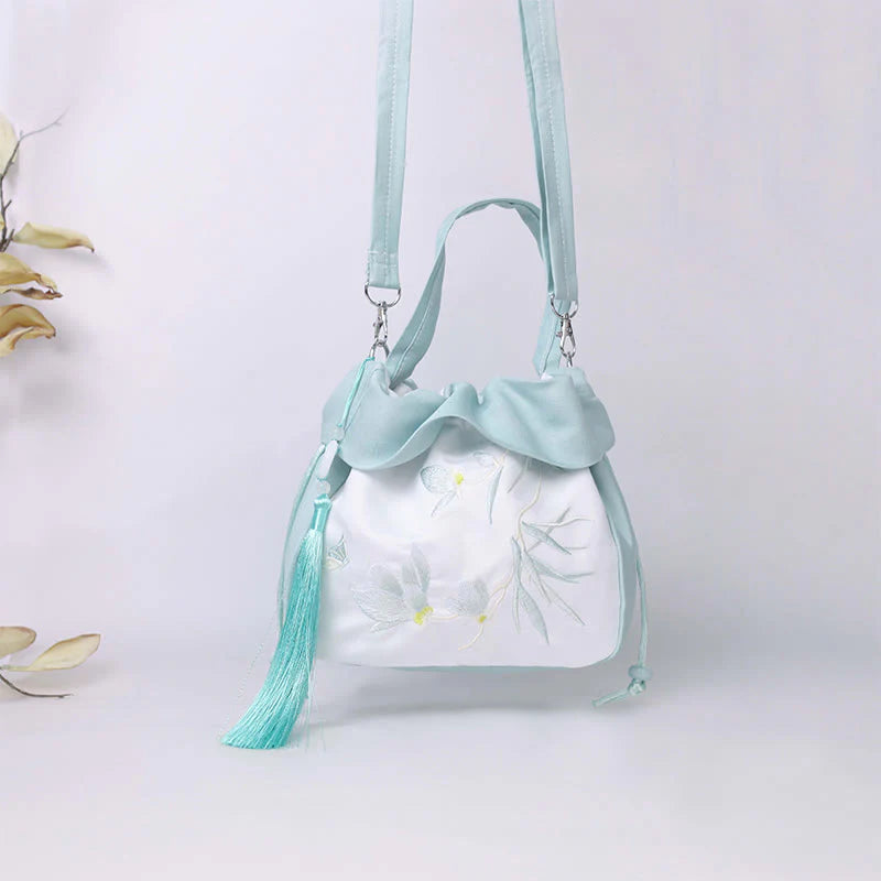 Buddha Stones Suzhou Embroidery Lotus Epiphyllum Magnolia Cotton Linen Tote Crossbody Bag Shoulder Bag Handbag