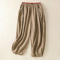 Buddha Stones Casual Embroidery Women's Cotton Linen 7-8 Length Harem Pants With Pockets