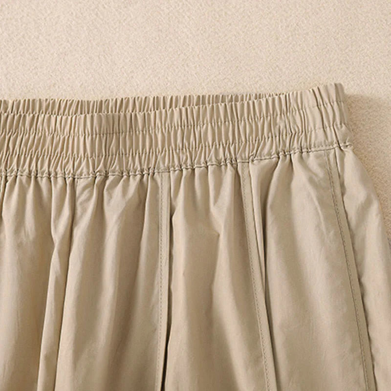 Buddha Stones Summer Simple Pure Color High Waisted Pleated Women's Harem Pants With Pockets