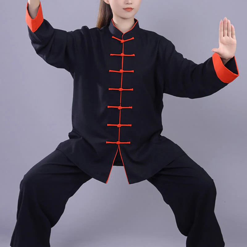 Buddha Stones 2Pcs Fall Winter Frog-Button Tai Chi Meditation Qigong Zen Practice Unisex Cotton Linen Clothing Set (Extra 30% Off | USE CODE: FS30)
