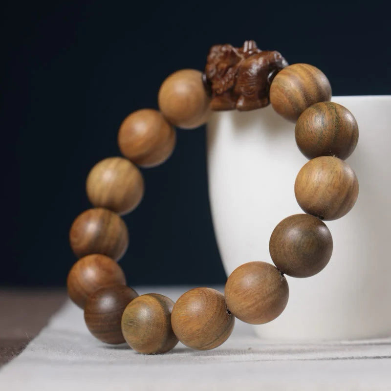 Buddha Stones Green Sandalwood Pixiu Attract Wealth Bracelet