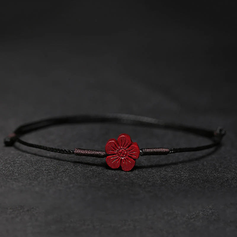 Buddha Stones Handmade Plum Blossom Four Leaf Clover PiXiu Lotus Koi Fish Cinnabar Blessing Braid Bracelet