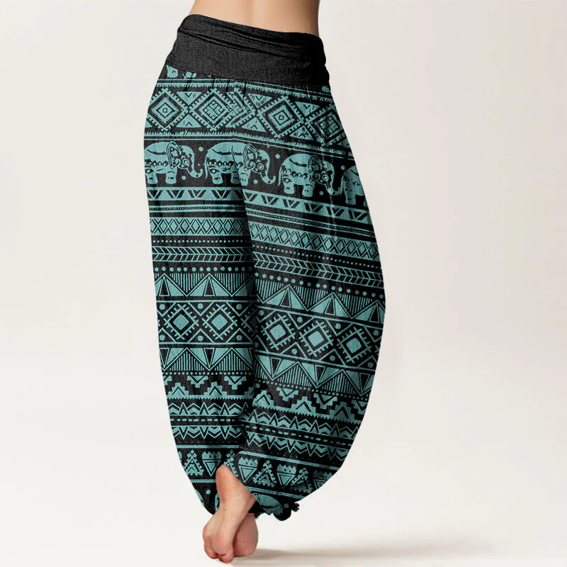 Buddha Stones Cotton Casual Elephant Geometric Figure Women's Elastic Waist Harem Pants