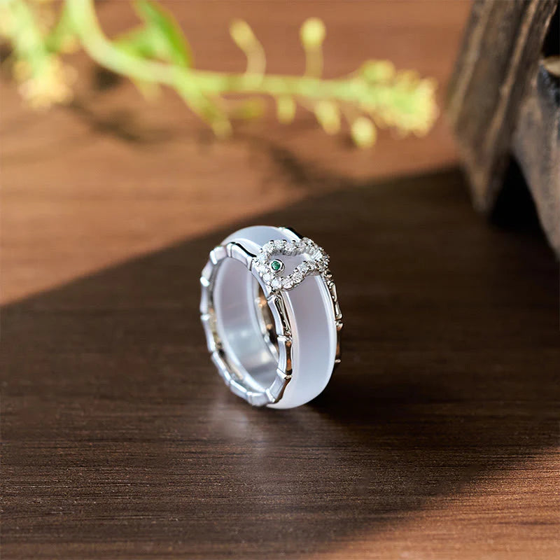Buddha Stones Chalcedony Gourd Flower Harmony Ring
